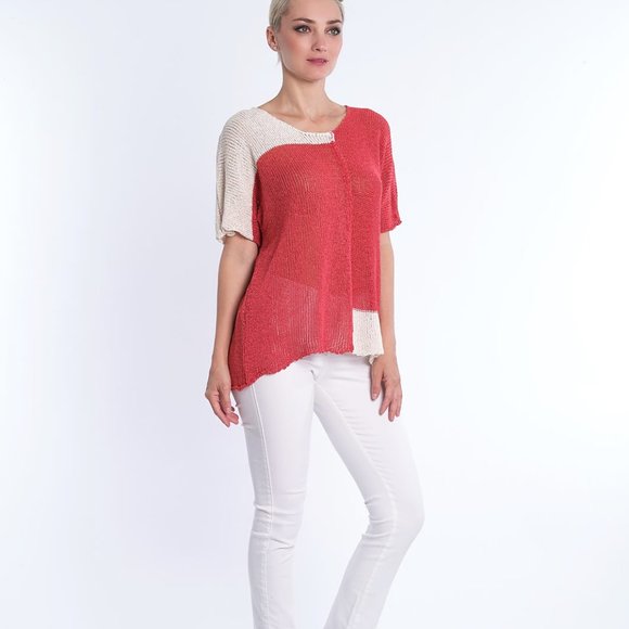 Colorblock Short Sleeve Lightweight Sweater - Picture 1 of 2